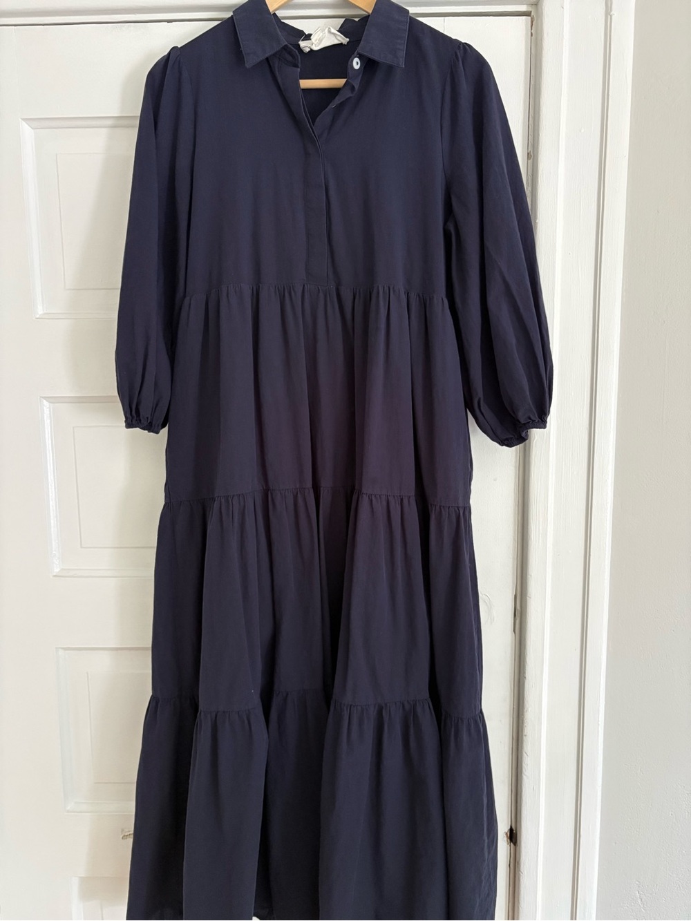 Tuckernuck Pomander Place Navy Tiered Midi Shirt Dress